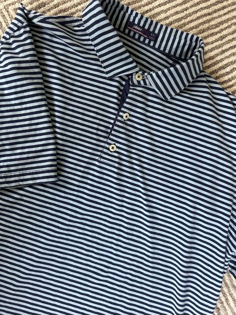johnnie-O Men's Blue and White Striped Short Sleeve Polo Shirt XXL